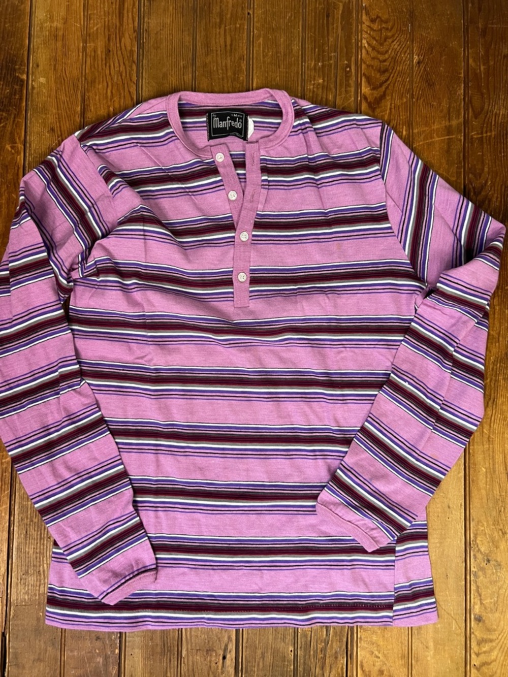 Men’s vintage 80s Malfredo Striped Henley Long Sleeve Shirt - Stripes size med